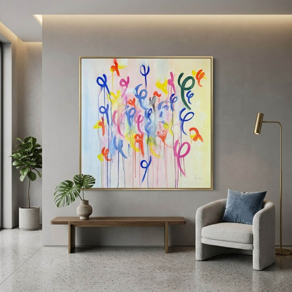The Gathering, an Energy Resonant Art abstract painting, by Emanuele Fortunati - in the living room