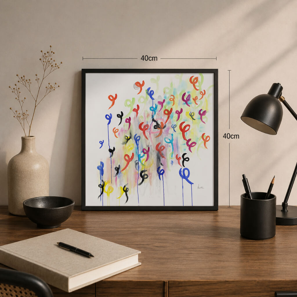 The Missing Tile, an Energy Resonant Art abstract painting, by Emanuele Fortunati - on the desk