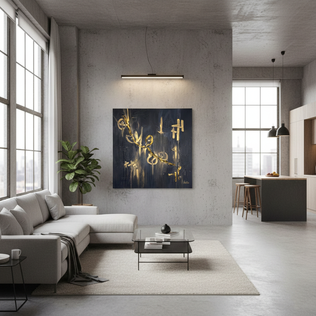 An original painting by Emanuele Fortunati, shown in an envisioned living space